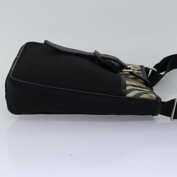 BURBERRY Nova Check Shoulder Bag Nylon Beige Black Auth - Picture 10 of 16